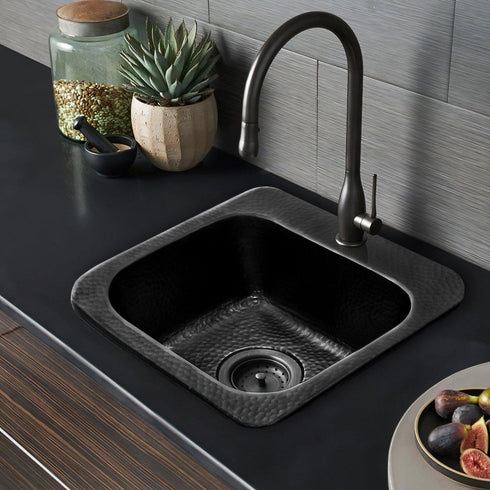 Hand Hammered Aluminum 15 inch Baxter Square Bar Sink - Matte Black